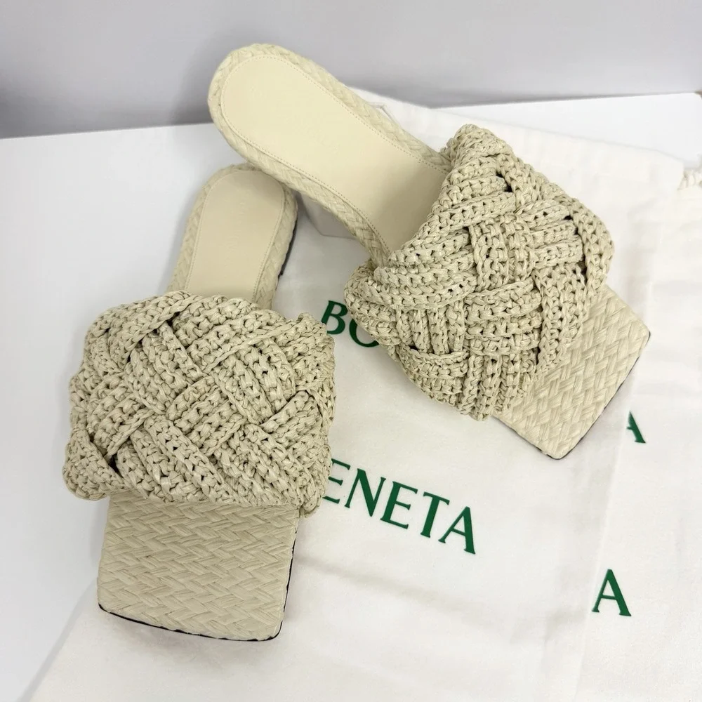Bottega Veneta Lido Woven Raffia Flat Sandals Shoes Beige NEW 2 Dust Bags 39 9 B